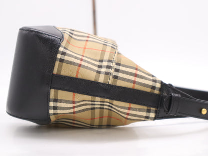 BURBERRY Canvas x Leather Nova Check One Shoulder Bag Brown Black Shoulder Bag with Charm