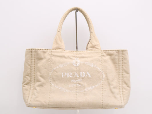 PRADA Canvas Canapa Tote M Beige with Gold Hardware