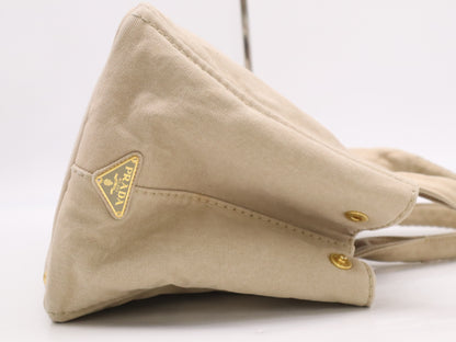 PRADA Canvas Canapa Tote M Beige with Gold Hardware