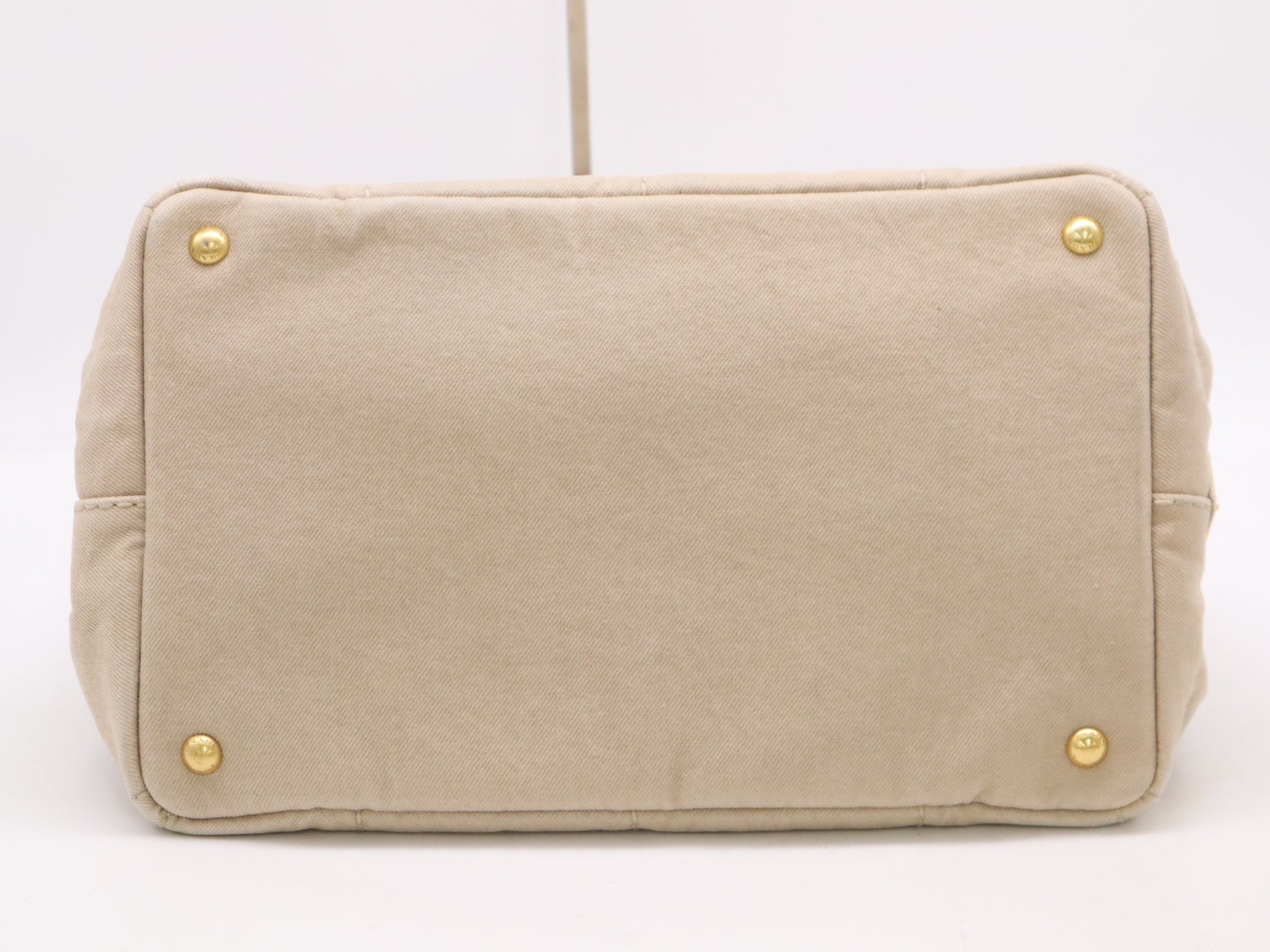 PRADA Canvas Canapa Tote M Beige with Gold Hardware