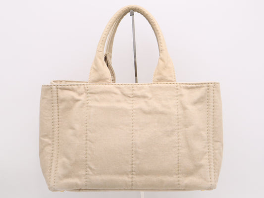 PRADA Canvas Canapa Tote M Beige with Gold Hardware
