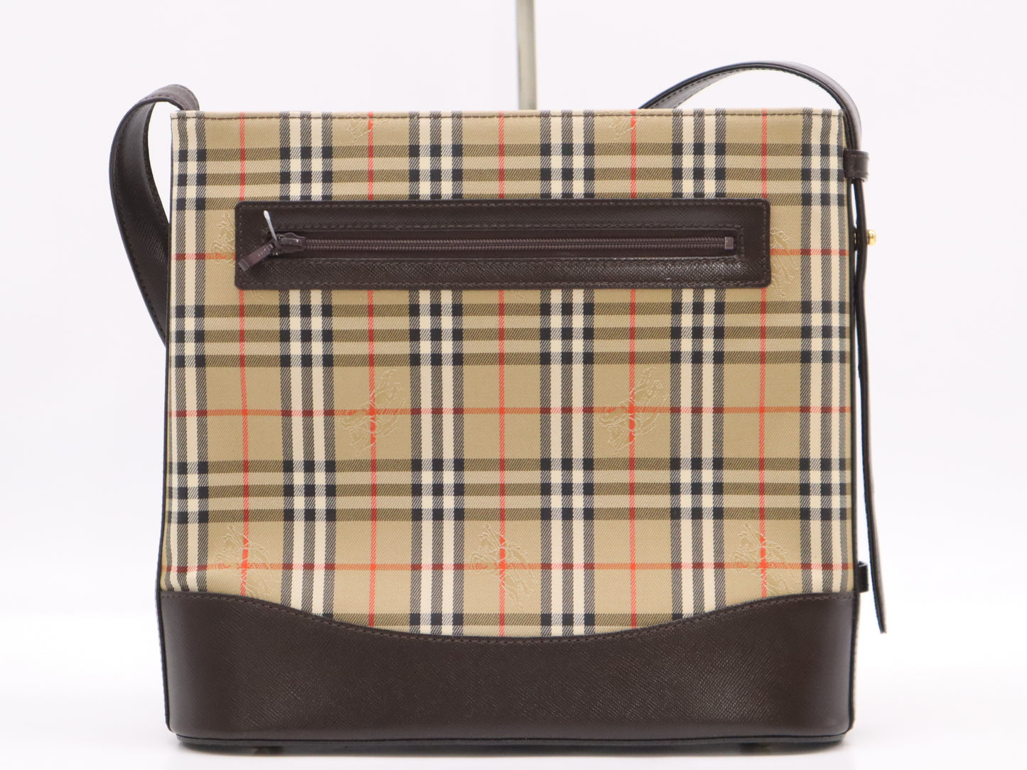 BURBERRY Canvas x Leather Nova Check Shoulder Bag Beige Brown GD Hardware with Charm Shoulder Bag