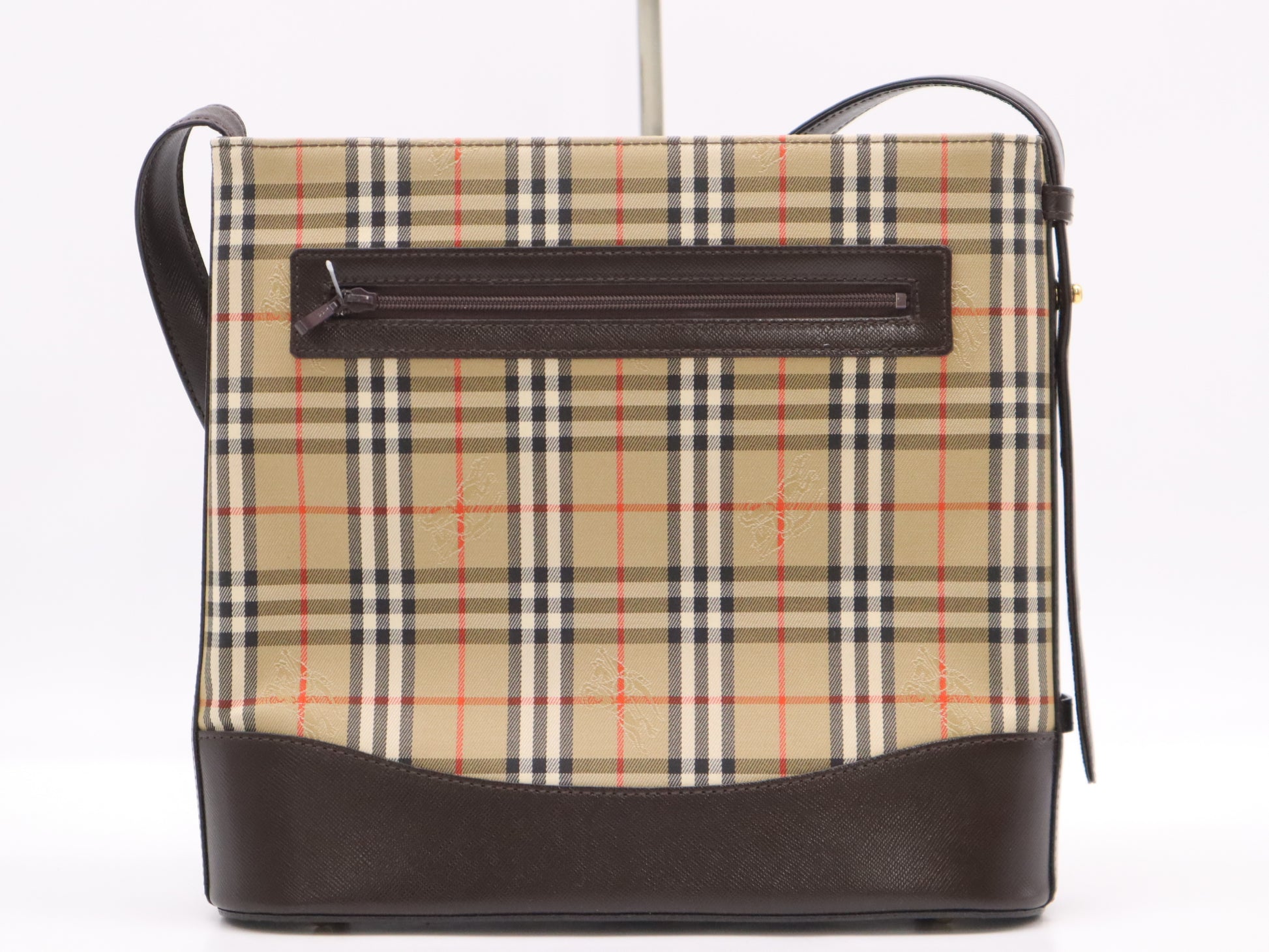 BURBERRY Canvas x Leather Nova Check Shoulder Bag Beige Brown GD Hardware with Charm Shoulder Bag