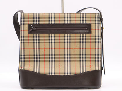 BURBERRY Canvas x Leather Nova Check Shoulder Bag Beige Brown GD Hardware with Charm Shoulder Bag