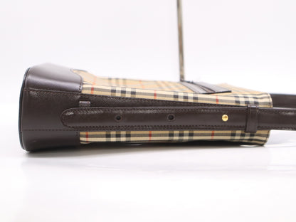 BURBERRY Canvas x Leather Nova Check Shoulder Bag Beige Brown GD Hardware with Charm Shoulder Bag
