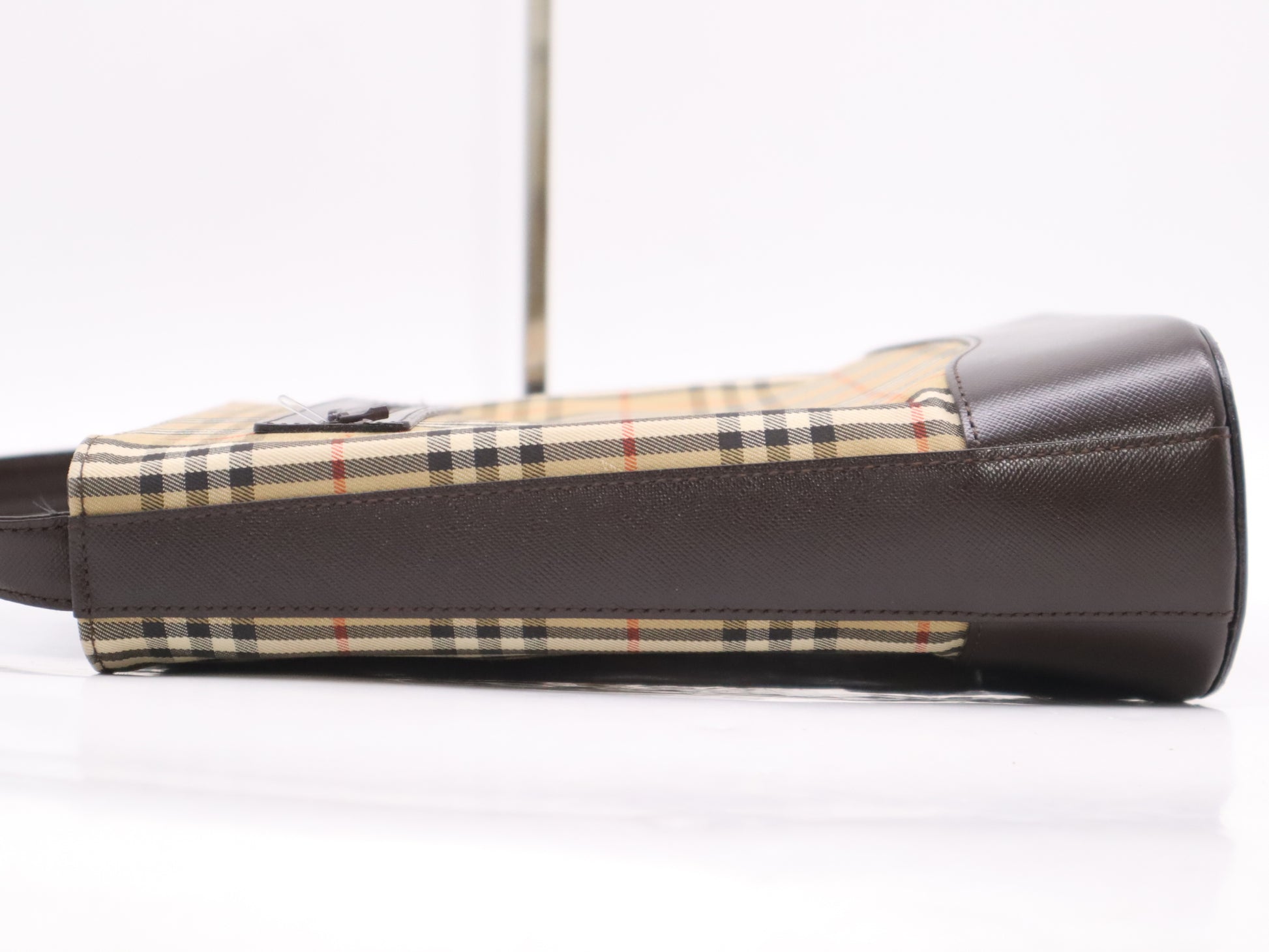 BURBERRY Canvas x Leather Nova Check Shoulder Bag Beige Brown GD Hardware with Charm Shoulder Bag