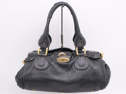 chloe Leather Paddington Black Padlock Key Handbag