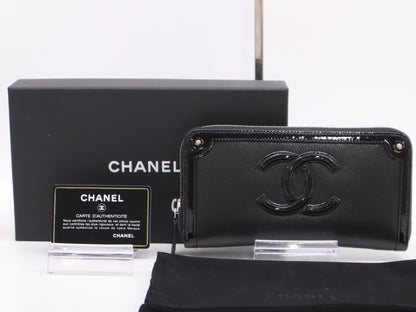 CHANEL Caviar Skin Round Zipper Black with Storage Bag & Box Card Seal 22133319 Wallet