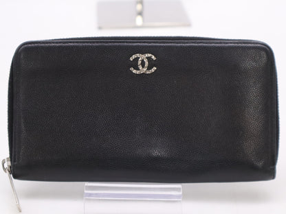 CHANEL Caviar Skin Round Zipper Long Wallet Black Seal 14249131 Wallet