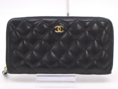 CHANEL Lambskin Matrusse Round Zip Long Wallet Black Seal 20647549 Wallet
