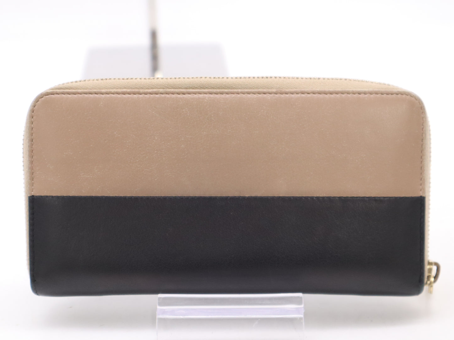 CHANEL Leather Round Zipper Long Wallet Black Beige Seal 22757764 Wallet