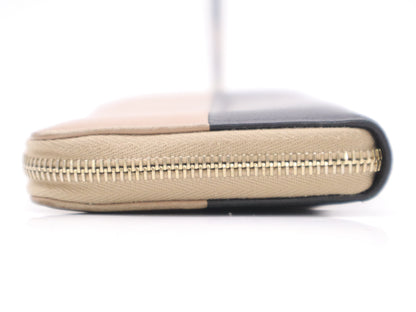 CHANEL Leather Round Zipper Long Wallet Black Beige Seal 22757764 Wallet