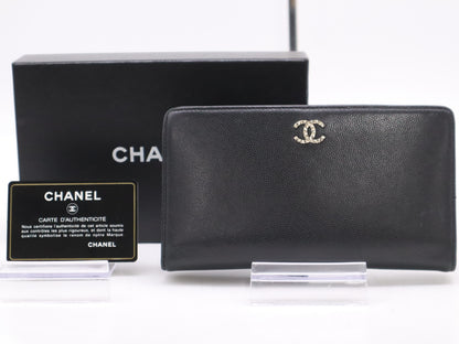 CHANEL Caviar Skin Bi-Fold Long Wallet Black with Box Card Seal 13424865 Wallet