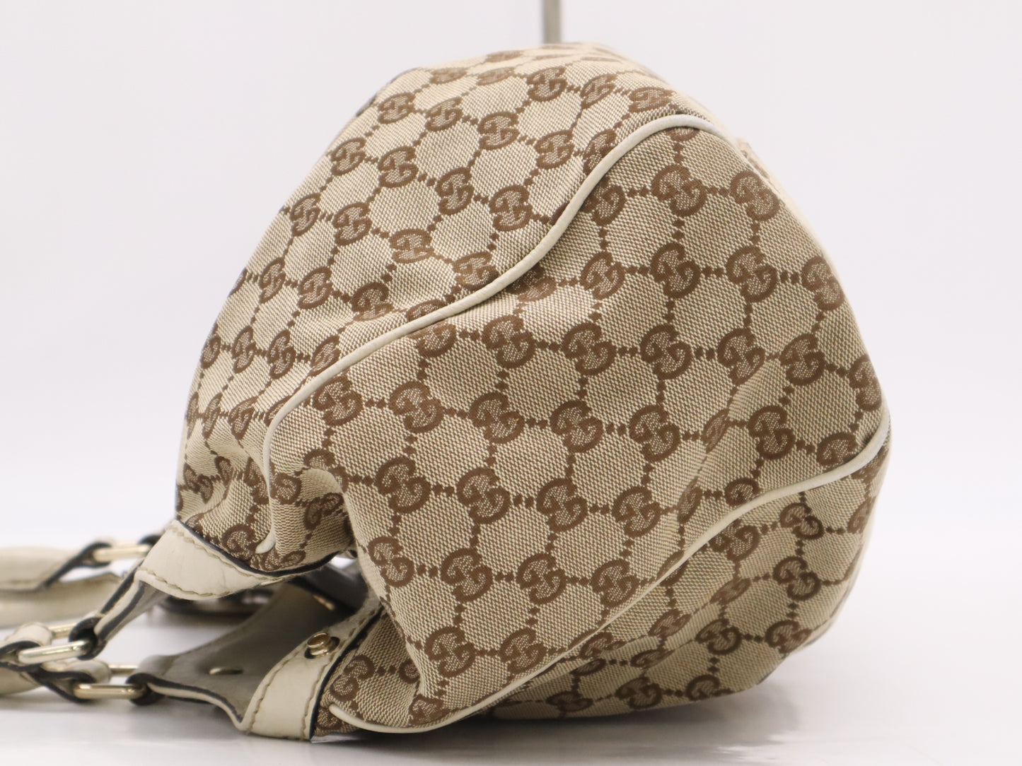 GUCCI 211944GG Canvas Suki Handbag Beige White Tote Bag with Charm