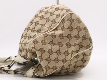 GUCCI 211944GG Canvas Suki Handbag Beige White Tote Bag with Charm