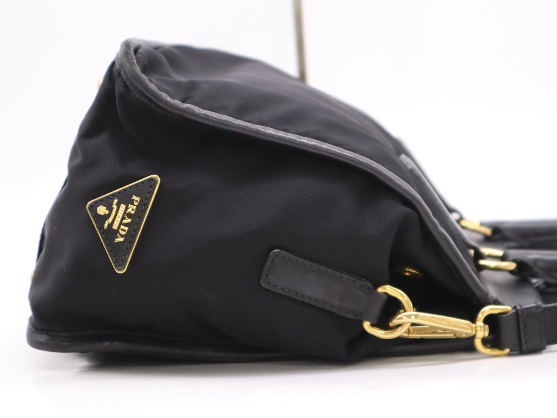 PRADA Tesuto/Leather 2-Way Bag Black GD Fittings with Shoulder Strap & Name Tag White Tag 110 Shoulder Bag