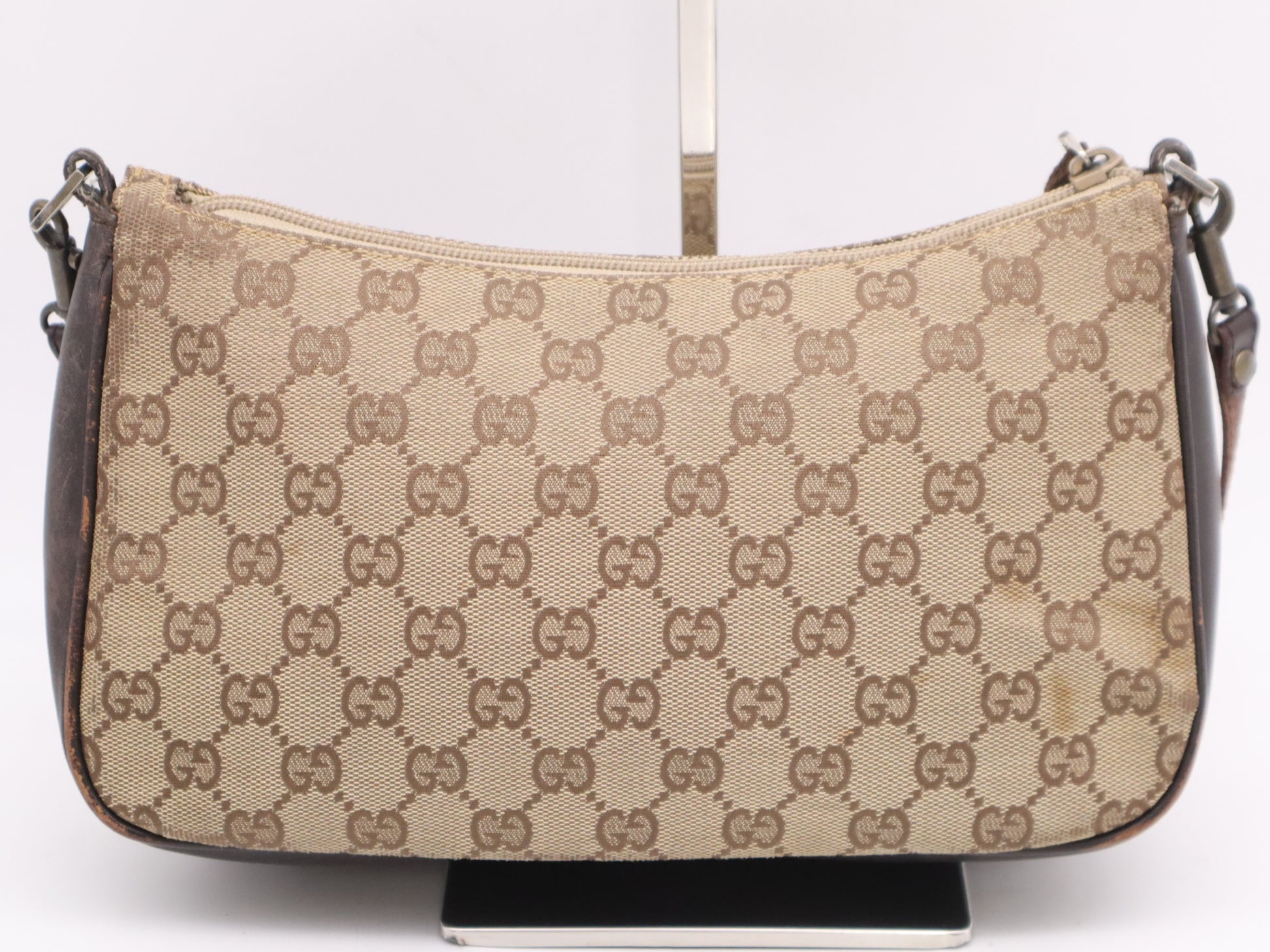 GUCCI 001/3865GG Canvas Shoulder Bag Beige Brown Shoulder Bag