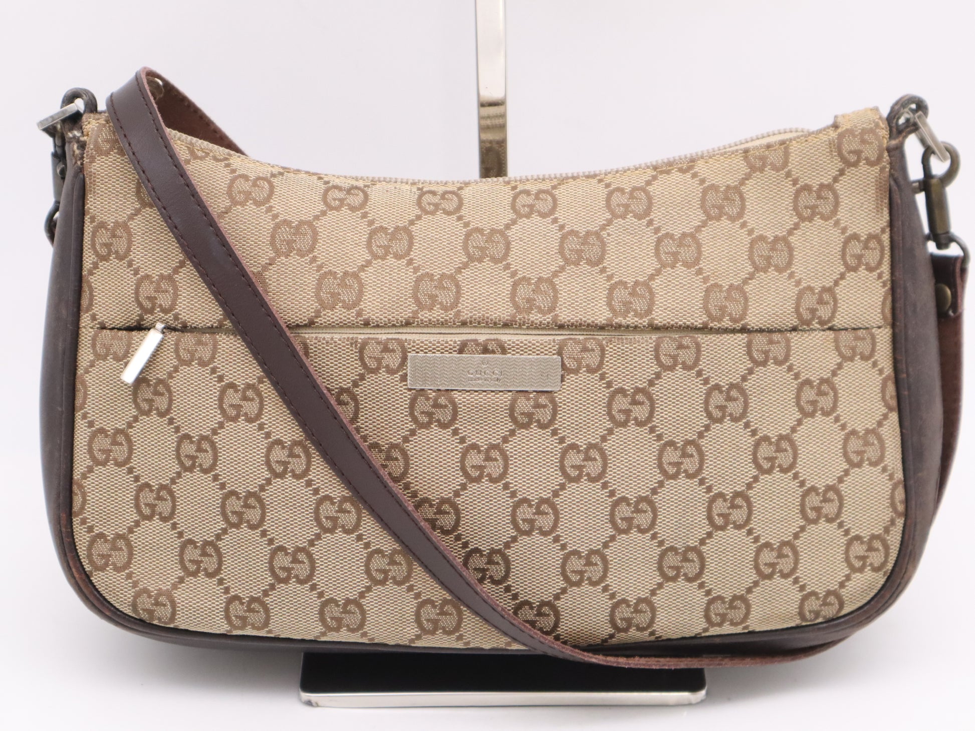 GUCCI 001/3865GG Canvas Shoulder Bag Beige Brown Shoulder Bag