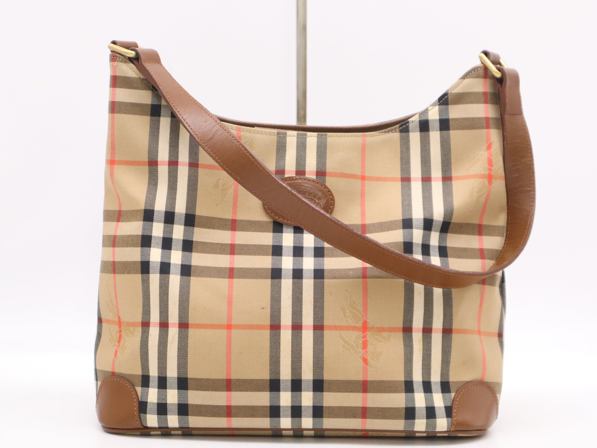 BURBERRY Nylon/Leather Nova Check One Shoulder Beige Shoulder Bag