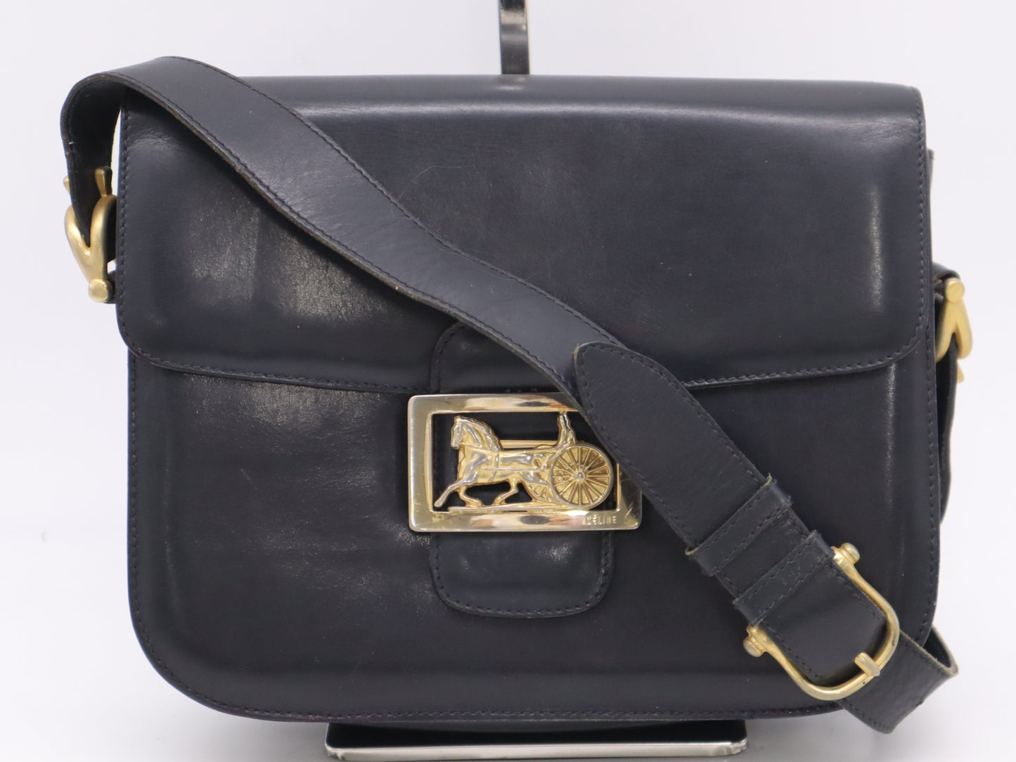 CELINE Leather Gold Carriage Shoulder Bag Navy GD Hardware Shoulder Bag
