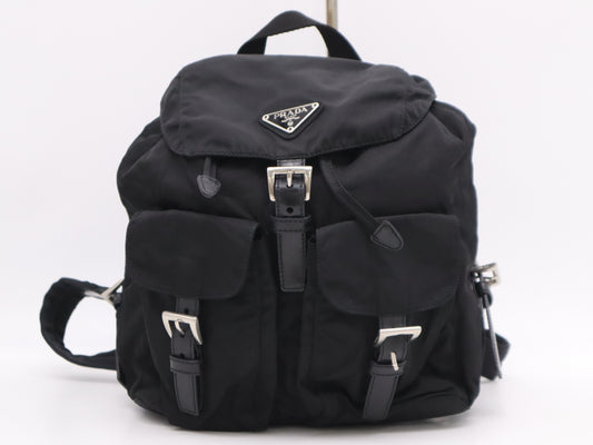 PRADA 1BZ677 Nylon Triangle Logo Backpack Black SV Hardware Rucksack