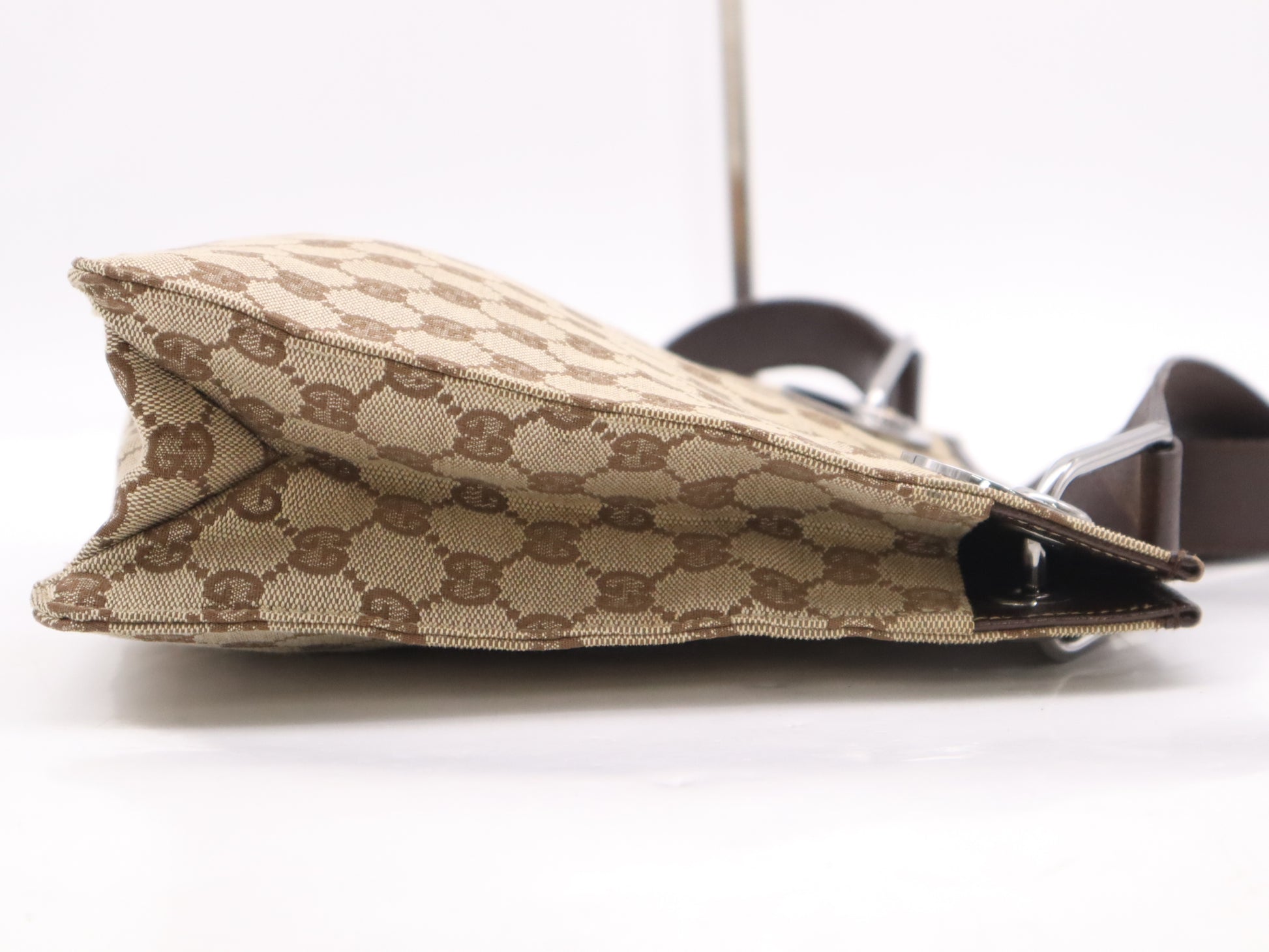 GUCCI 120841 Canvas x Leather GG Canvas Shoulder Bag Beige Brown SV Hardware Shoulder Bag