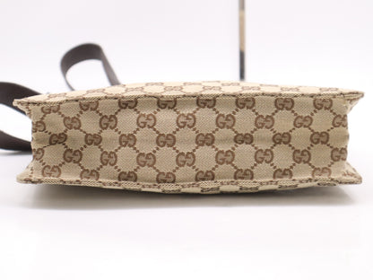 GUCCI 120841 Canvas x Leather GG Canvas Shoulder Bag Beige Brown SV Hardware Shoulder Bag