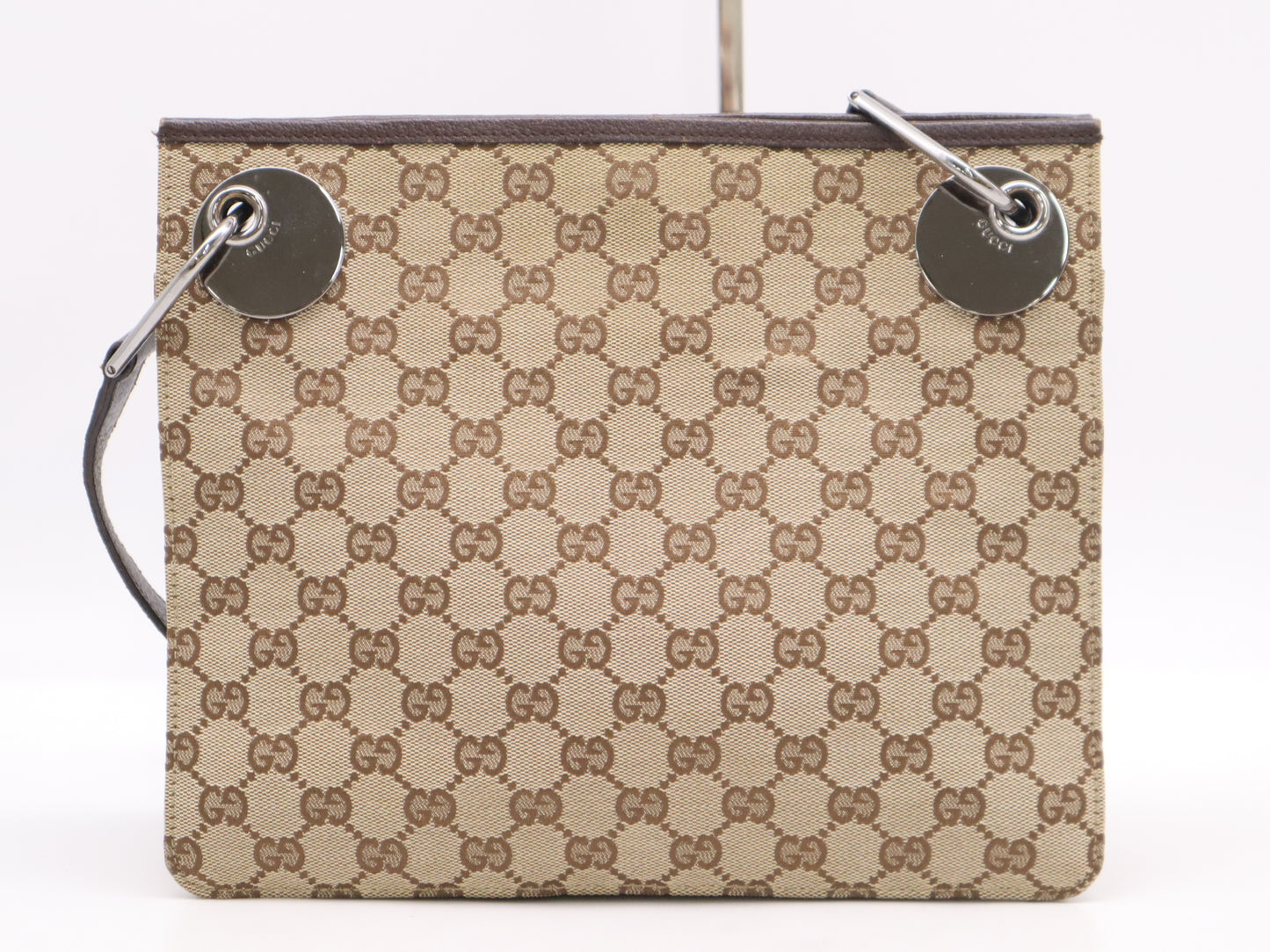 GUCCI 120841 Canvas x Leather GG Canvas Shoulder Bag Beige Brown SV Hardware Shoulder Bag