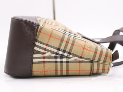 BURBERRY Canvas x Leather Nova Check Bag Brown Handbag
