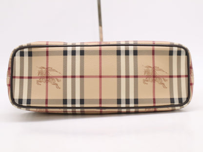 BURBERRY PVCx Leather Nova Check Tote Bag Beige Brown Tote Bag with Storage Bag