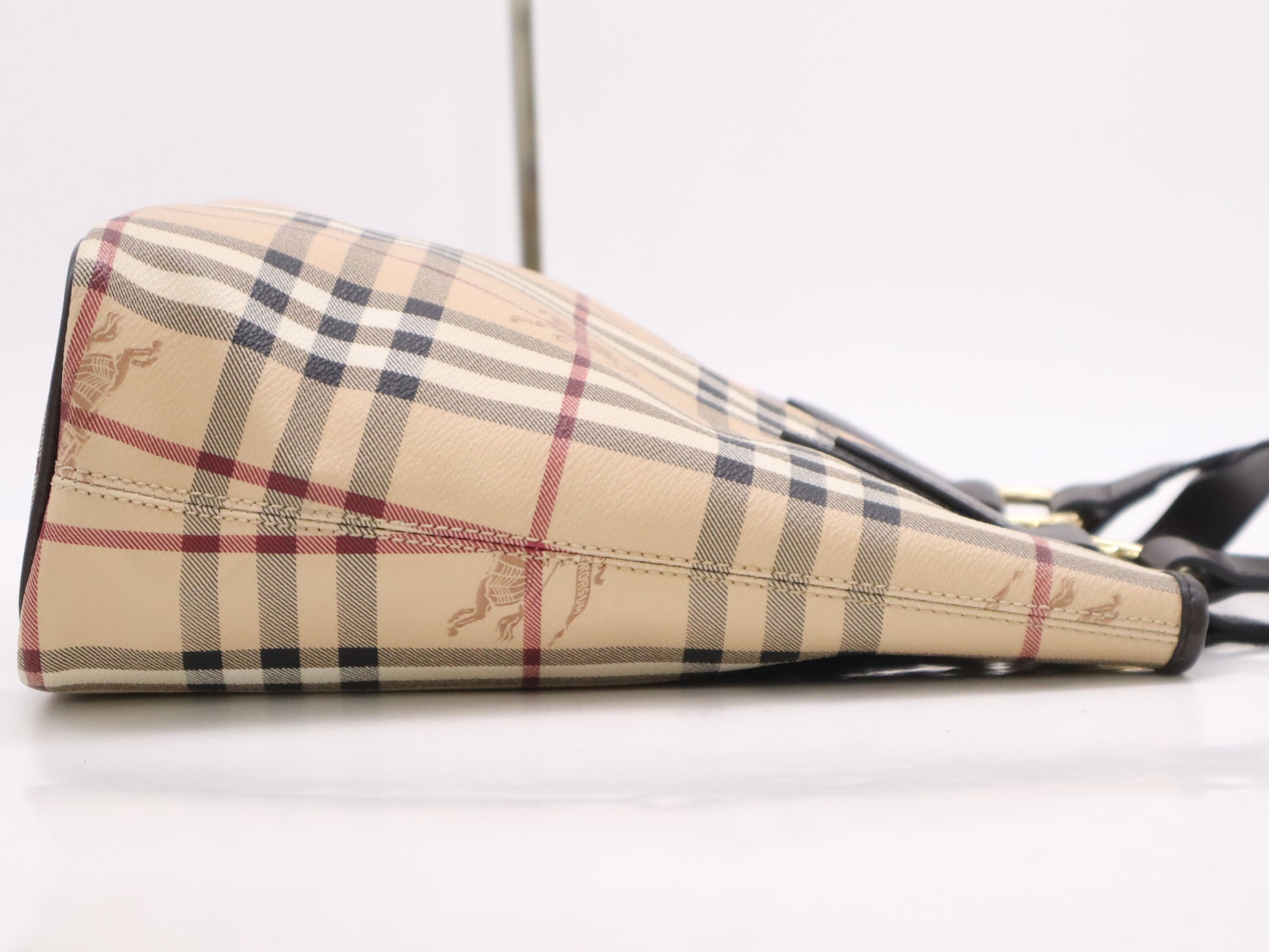 BURBERRY PVCx Leather Nova Check Tote Bag Beige Brown Tote Bag with Storage Bag