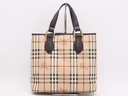 BURBERRY PVCx Leather Nova Check Tote Bag Beige Brown Tote Bag with Storage Bag