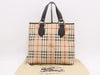 BURBERRY PVCx Leather Nova Check Tote Bag Beige Brown Tote Bag with Storage Bag