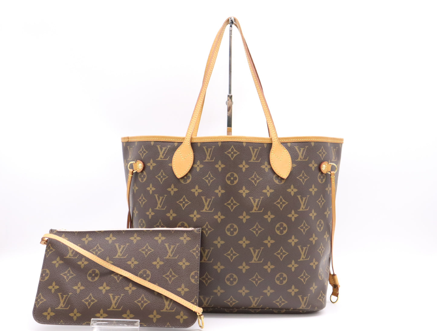 LOUIS VUITTON M50366 Monogram Never Full MM Rose Balerine Tote Bag with Pouch