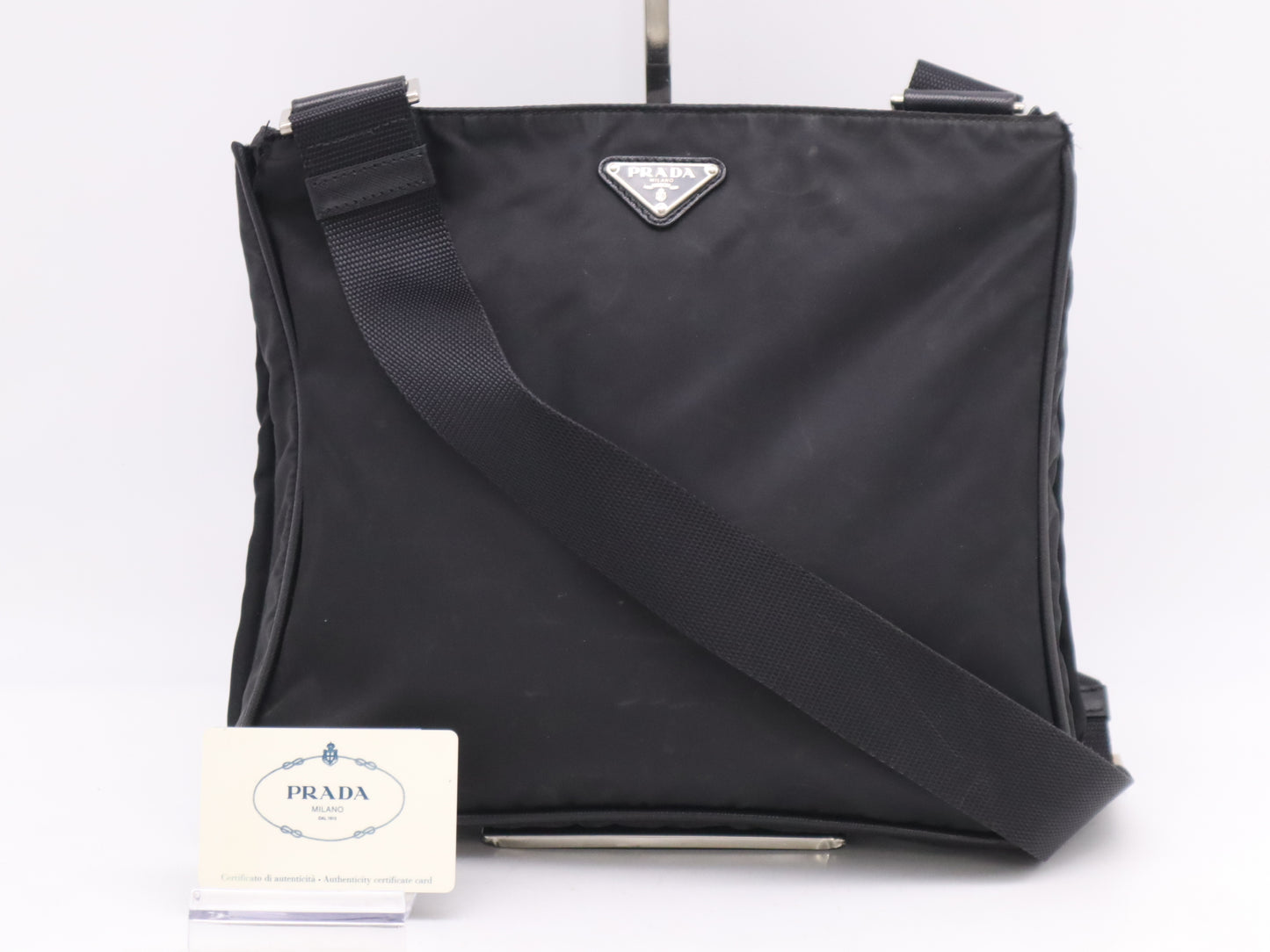 PRADA VA0251 Nylon Triangle Logo Shoulder Bag Black Shoulder Bag