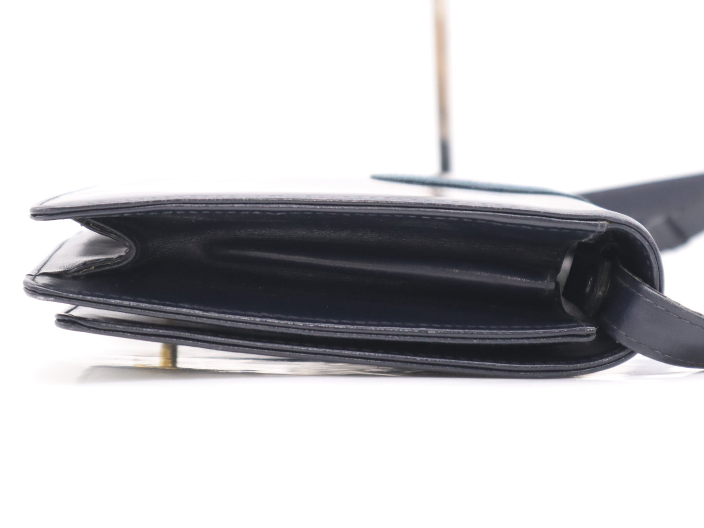 GUCCI Leather Suede Shoulder Bag Navy Shoulder Bag