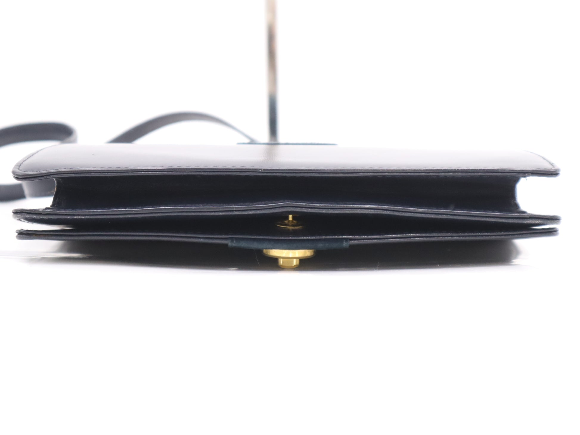 GUCCI Leather Suede Shoulder Bag Navy Shoulder Bag