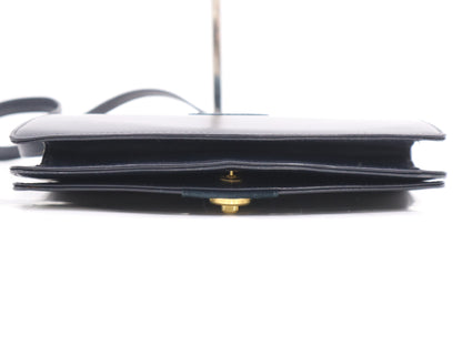 GUCCI Leather Suede Shoulder Bag Navy Shoulder Bag