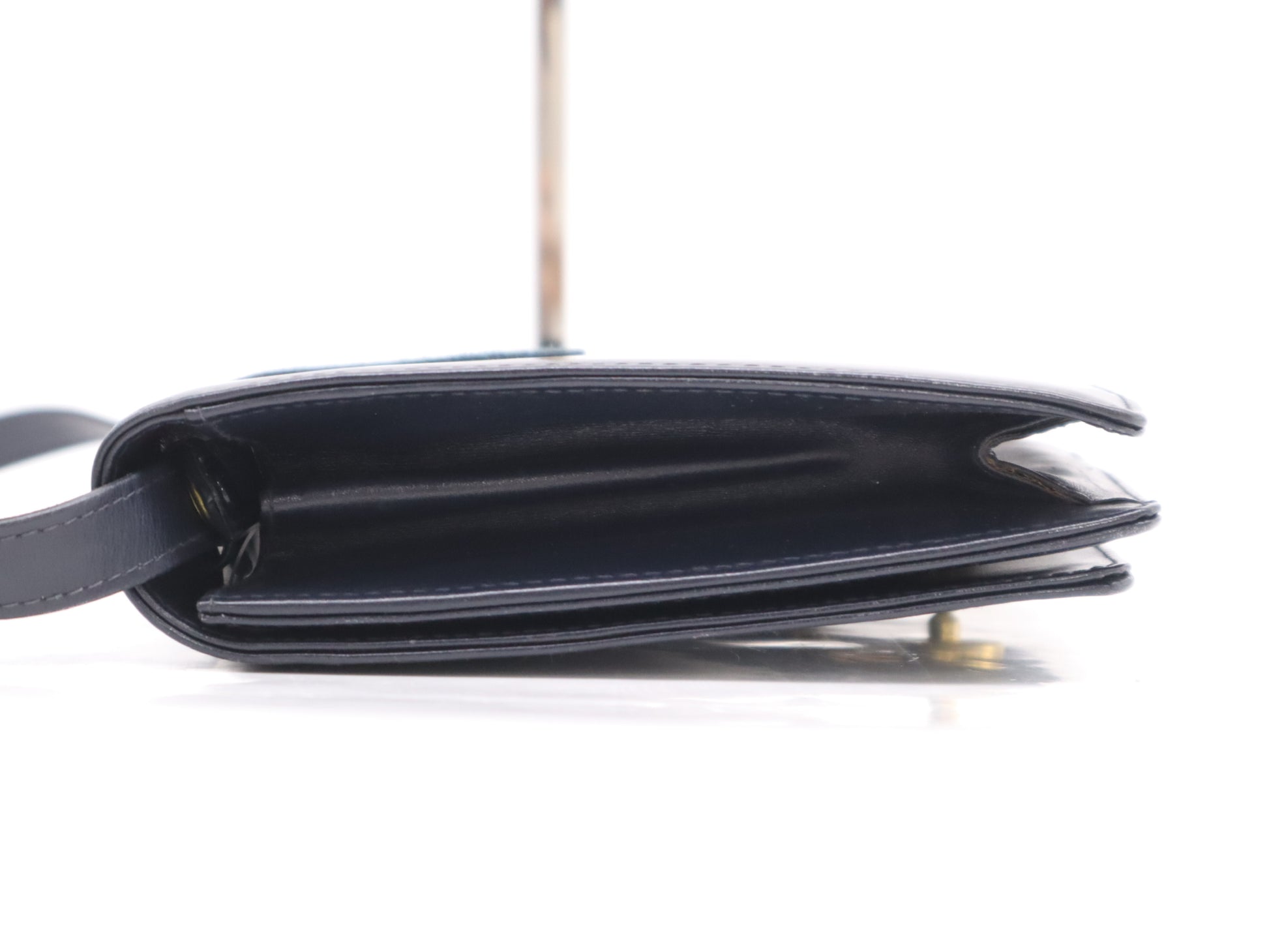 GUCCI Leather Suede Shoulder Bag Navy Shoulder Bag