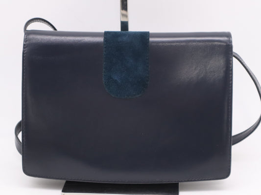 GUCCI Leather Suede Shoulder Bag Navy Shoulder Bag