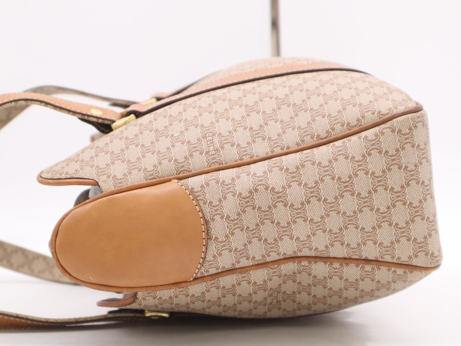 CELINE PVCx Leather Macadam Handbag Beige Brown Handbag