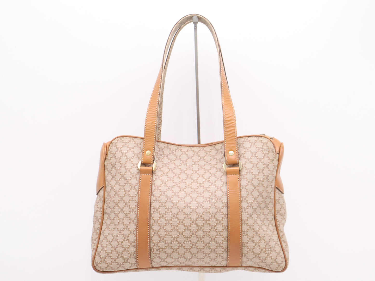 CELINE PVCx Leather Macadam Handbag Beige Brown Handbag