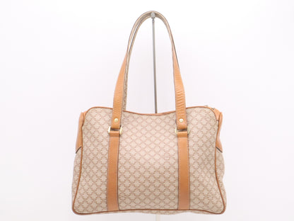 CELINE PVCx Leather Macadam Handbag Beige Brown Handbag