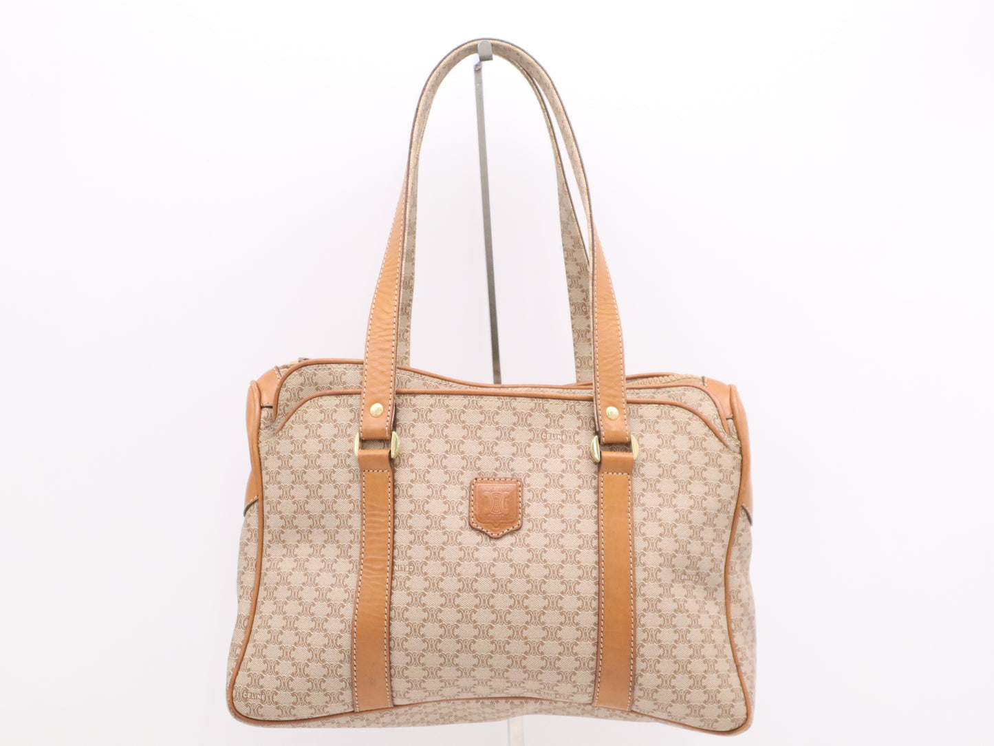 CELINE PVCx Leather Macadam Handbag Beige Brown Handbag