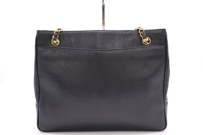CHANEL Caviar Leather Matelasse Chain Shoulder Tote Bag in Black with GD Hardware