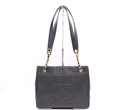 CHANEL Caviar Leather Matelasse Chain Shoulder Tote Bag in Black with GD Hardware