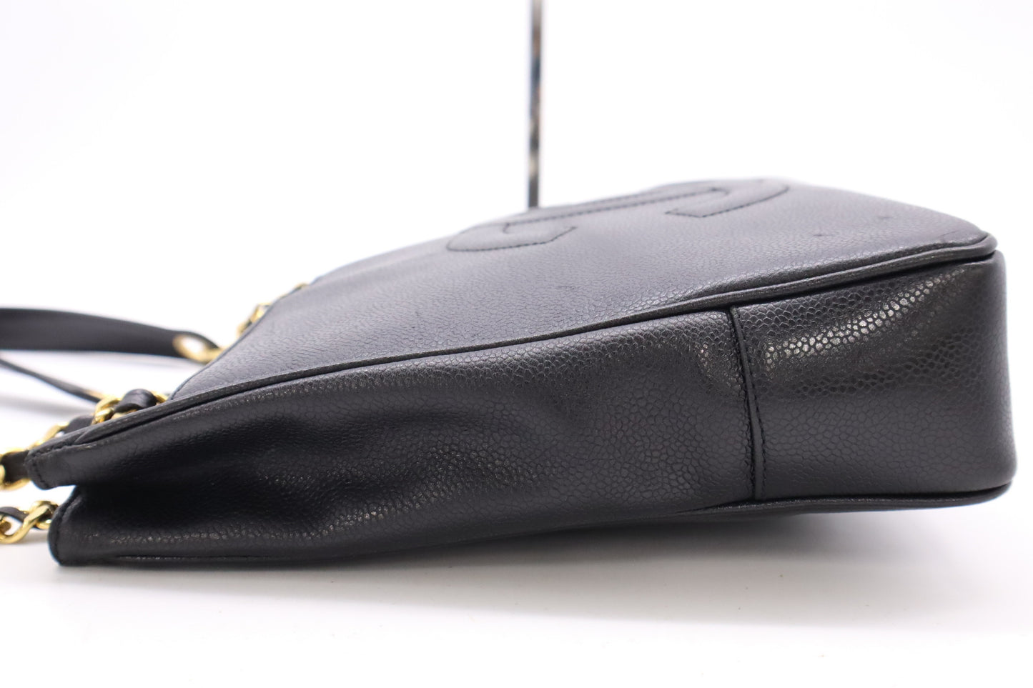 CHANEL Caviar Leather Matelasse Chain Shoulder Tote Bag in Black with GD Hardware