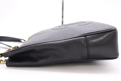 CHANEL Caviar Leather Matelasse Chain Shoulder Tote Bag in Black with GD Hardware