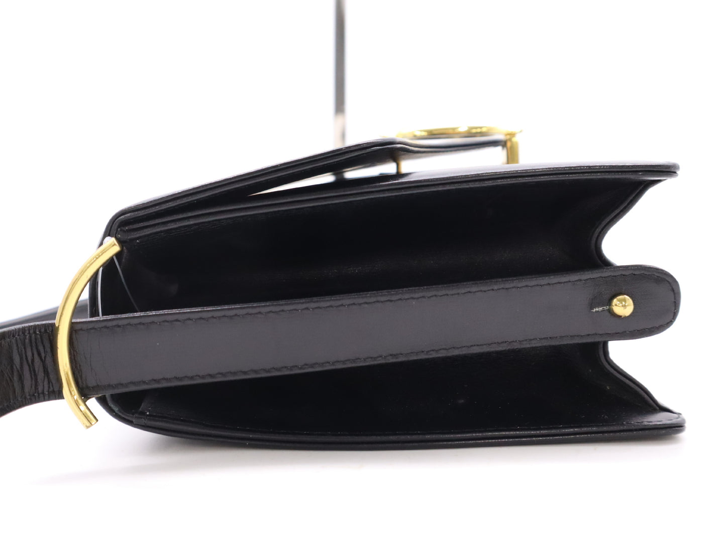 CELINE Leather One-Shoulder Bag with Horse-Drawn Carriage Hardware, Black