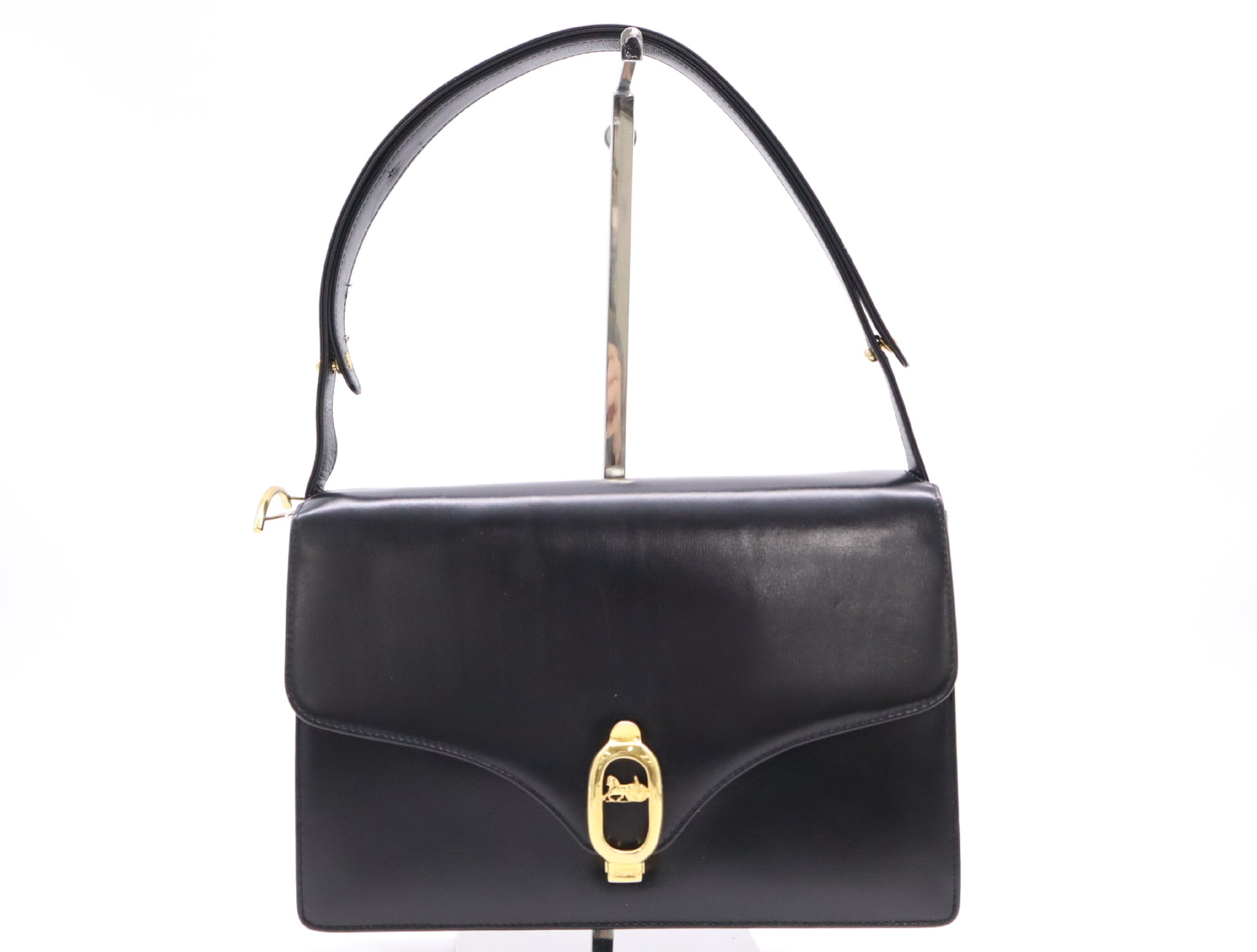 CELINE Leather One-Shoulder Bag with Horse-Drawn Carriage Hardware, Black